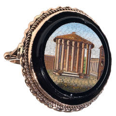 19th Century Gold Italian Micromosaic Temple of Vesta Ring 3