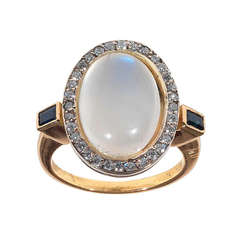 Moonstone Sapphire Diamond Gold Ring
