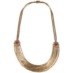 Retro Ruby Diamond Gold Necklace