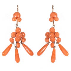 Italian Coral Gold Pendant Chandelier Earrings 9