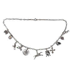 Enamel Diamond Gold Charm Link Necklace, circa 1935 2