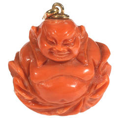 Coral Gold Seated Buddha Pendant 8