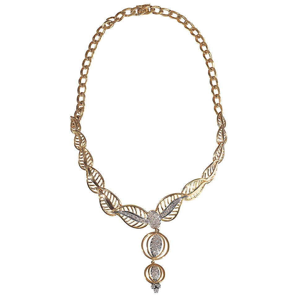 Retro Diamond Gold Platinum Necklace For Sale