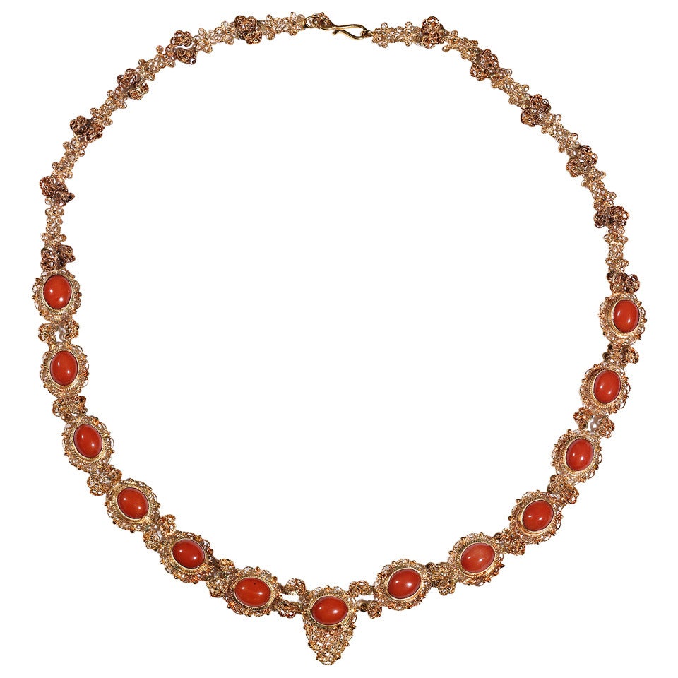 Coral Gold Filigree Necklace