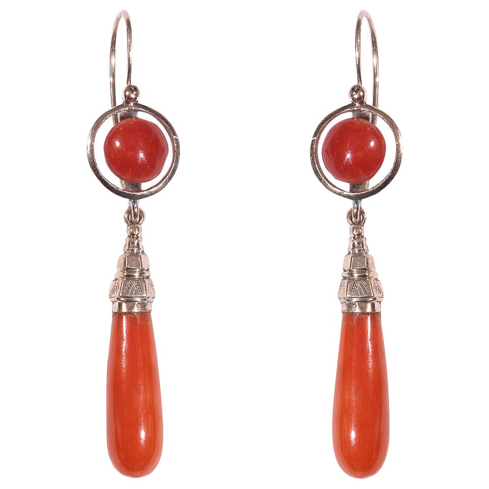 Antique Coral Gold Drop Earrings