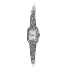 Antique Lady's Platinum Gold Diamond Bracelet Wristwatch