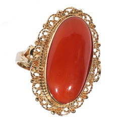 Coral Gold Filigree Ring