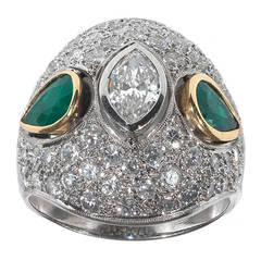 Emerald Diamond Platinum Dome Bombe Ring