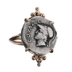 Vintage A Greek Silver Athena Coin mounted in a Gold Ring