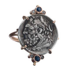 Vintage A Greek Silver Hercules Coin mounted in a Gold Ring