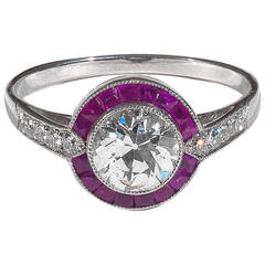 Art Deco Diamond Ruby Platinum Cluster Ring Art Deco Diamond Ruby Platinum Cluster Ring