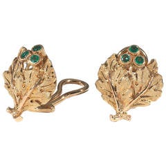 Buccellati Emerald Gold Leaf Earrings