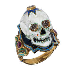 Enamel Diamond Gold Skull Ring