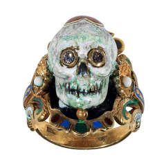 Enamel Diamond Gold Skull Ring