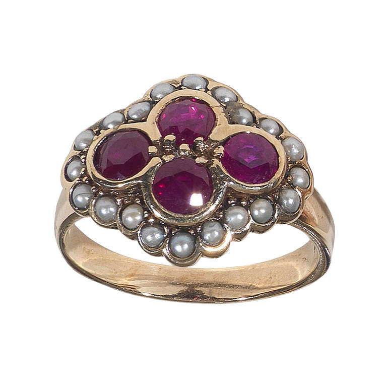 Yellow Gold, Ruby and Pearl Ring
