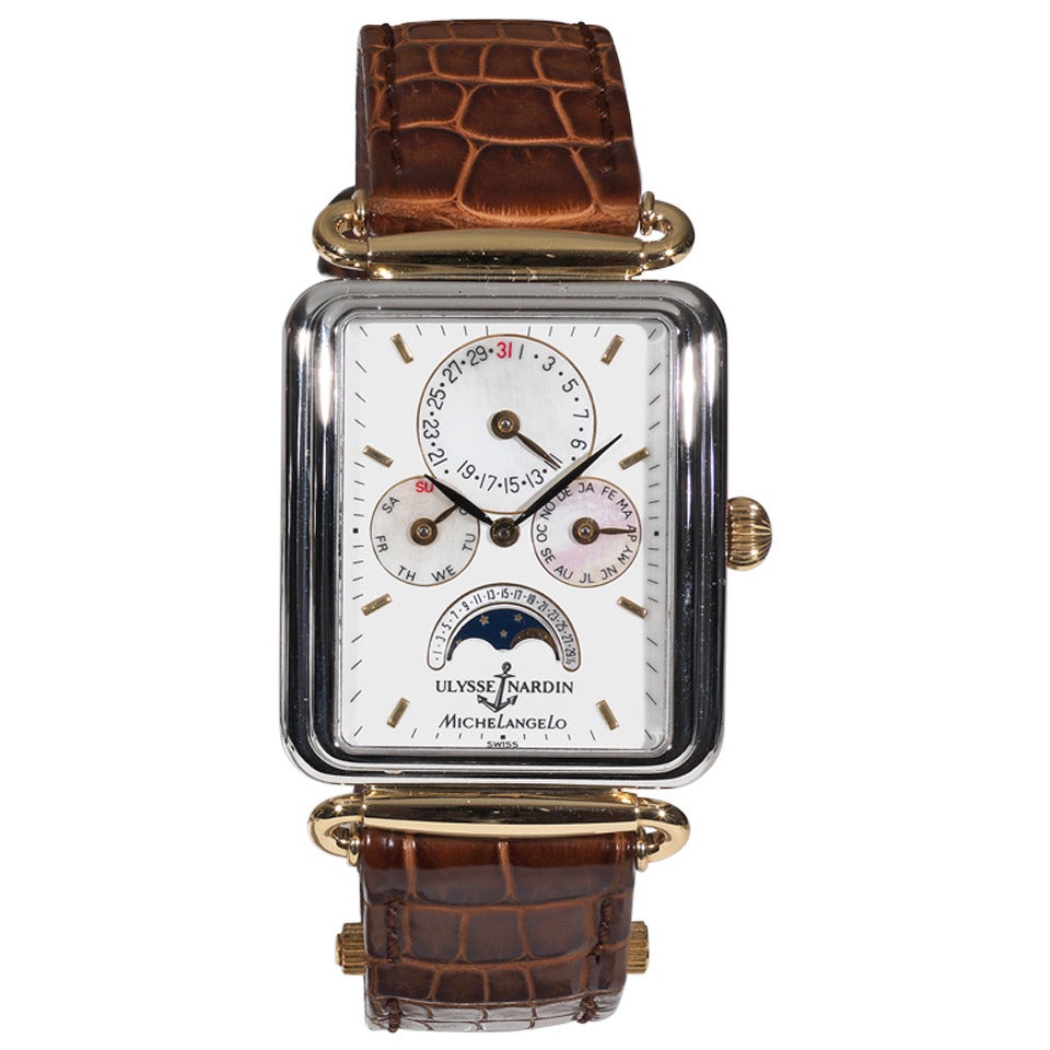 Ulysse Nardin Yellow Gold Stainless Steel Triple Calendar Moon Phase Wristwatch
