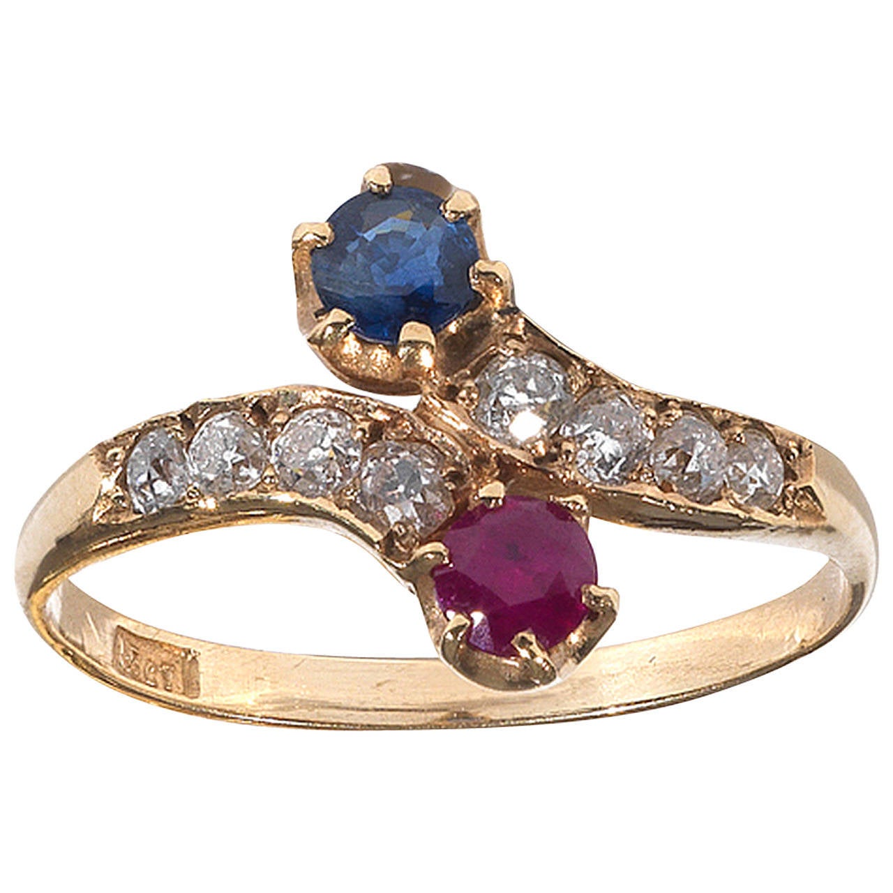 Ruby Sapphire Diamond Yellow Gold Bypass Ring