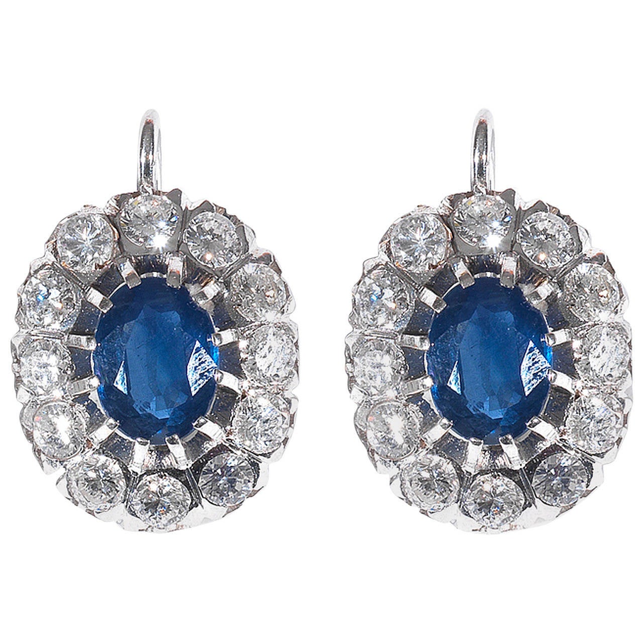 Sapphire Diamond Gold Cluster Earrings