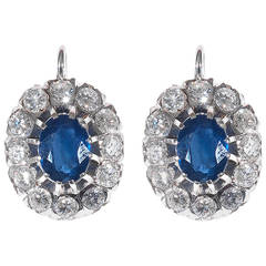 Sapphire Diamond Gold Cluster Earrings