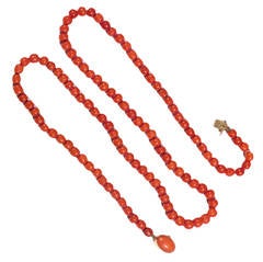 Antique Long Coral Bead Necklace