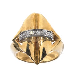 Retro Diamond Two Color Gold Ring