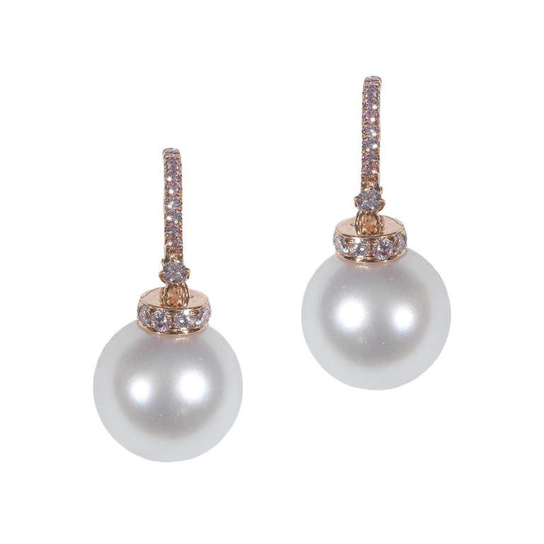 A South Sea Pearls and Natural Pink Diamond Earrings