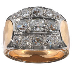 Diamond Two Color Gold Band Cluster Ring
