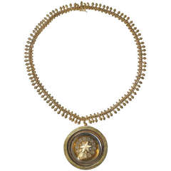 Victorian Gold Beads and Fringe Necklace and a Rock Crystal Pendant, circa 1880