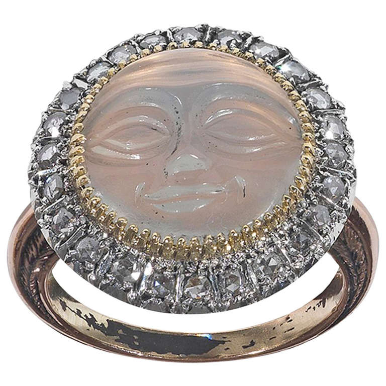 A Victorian Moonstone Cameo and Diamond Ring