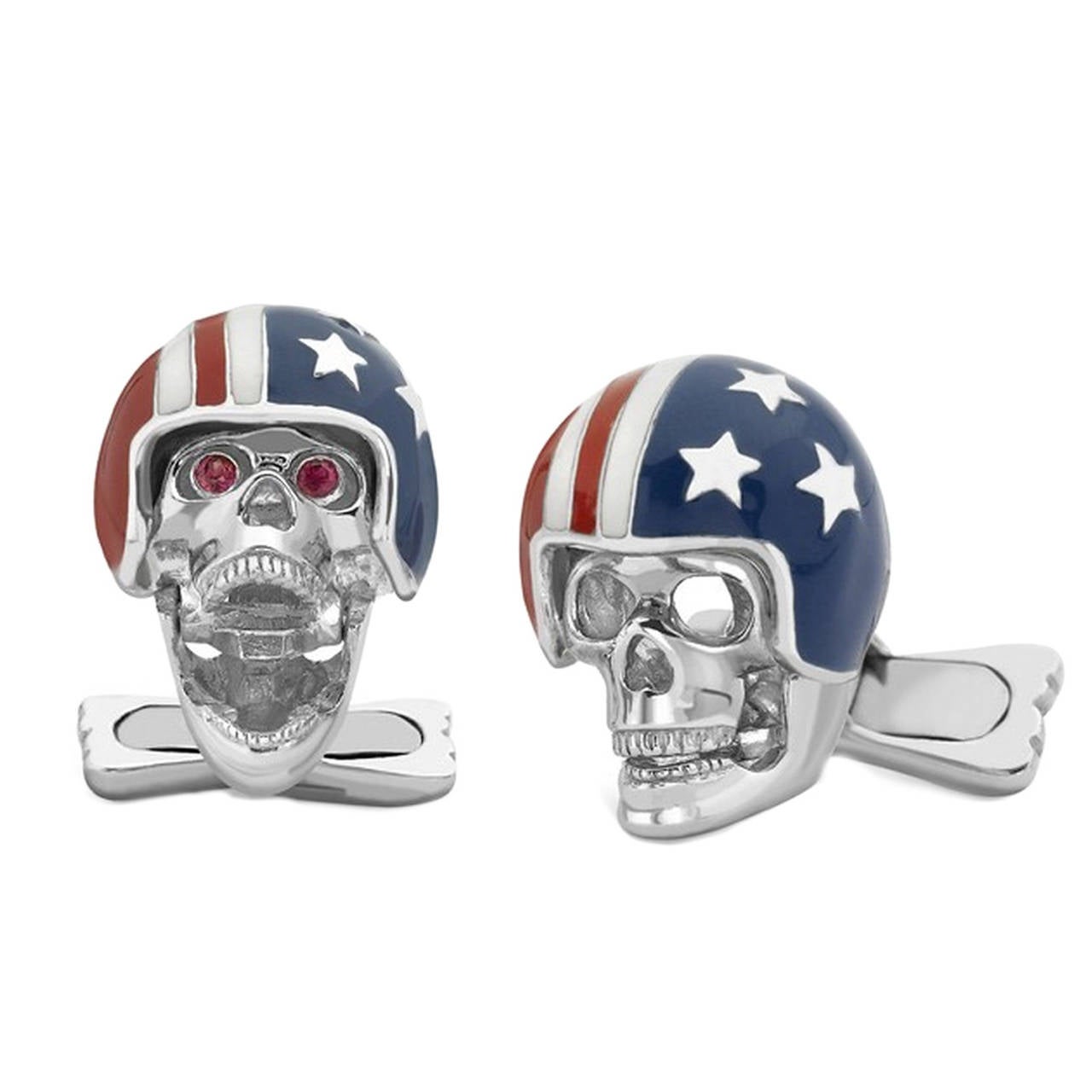 Deakin & Francis Ruby Silver USA Biker Skull Cufflinks