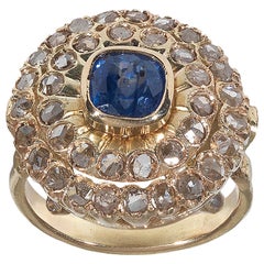 Sapphire Rose Diamond Gold Cluster Ring