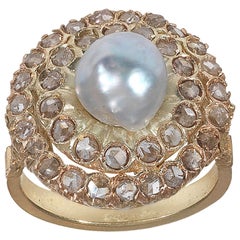 Antique Baroque Pearl Diamond Cluster Ring