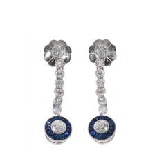 Sapphire Diamond Platinum Ear Pendants