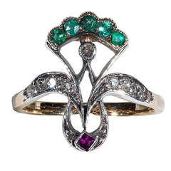 An Antique Emerald Ruby Diamond Ring
