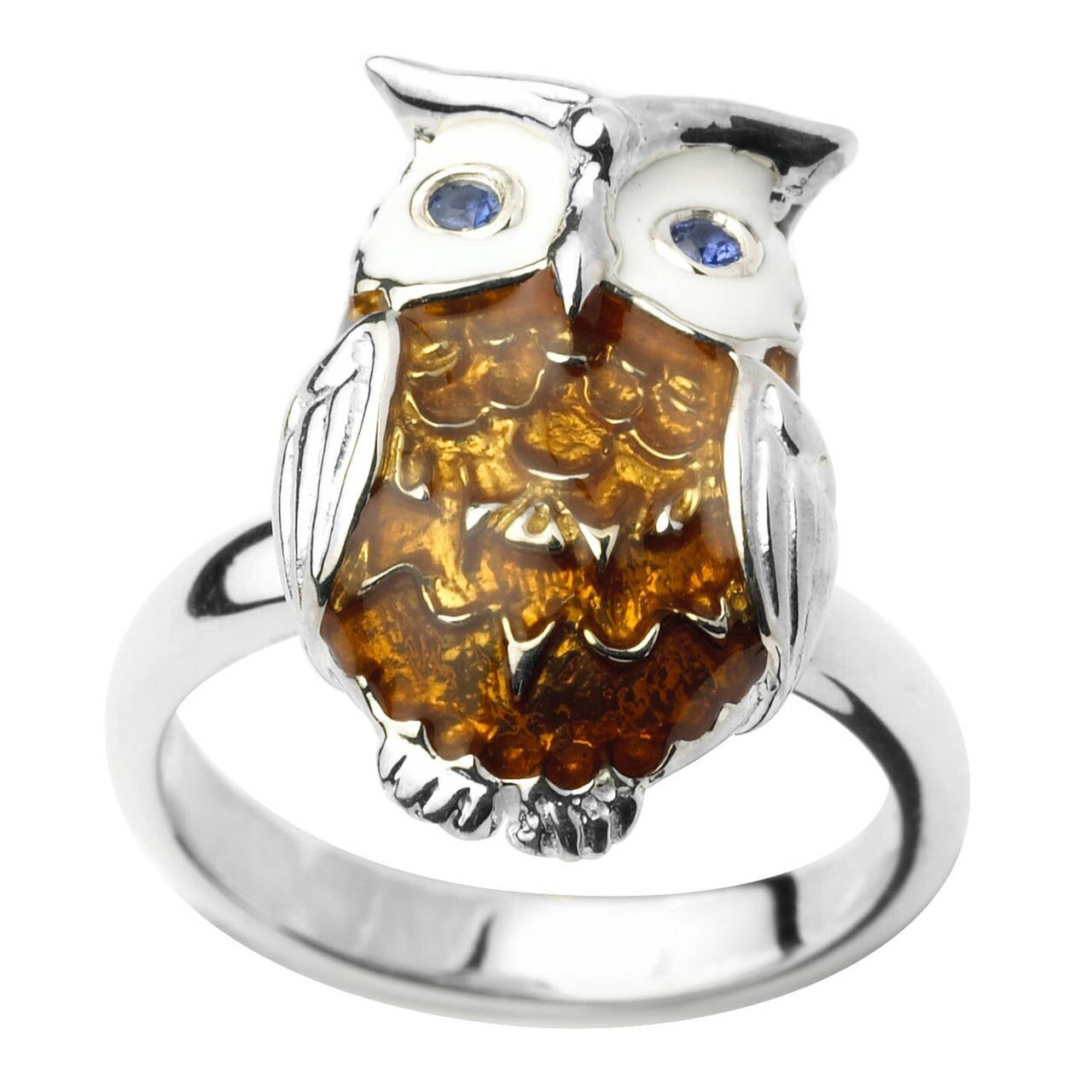 Deakin & Francis Enamel Silver Owl Ring