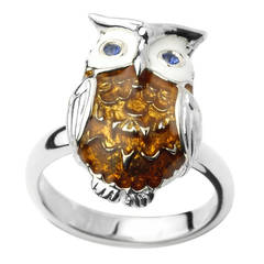 Deakin & Francis Enamel Silver Owl Ring 7