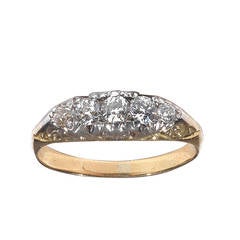 Five Stone Diamond Gold Carved Half Hoop Ring