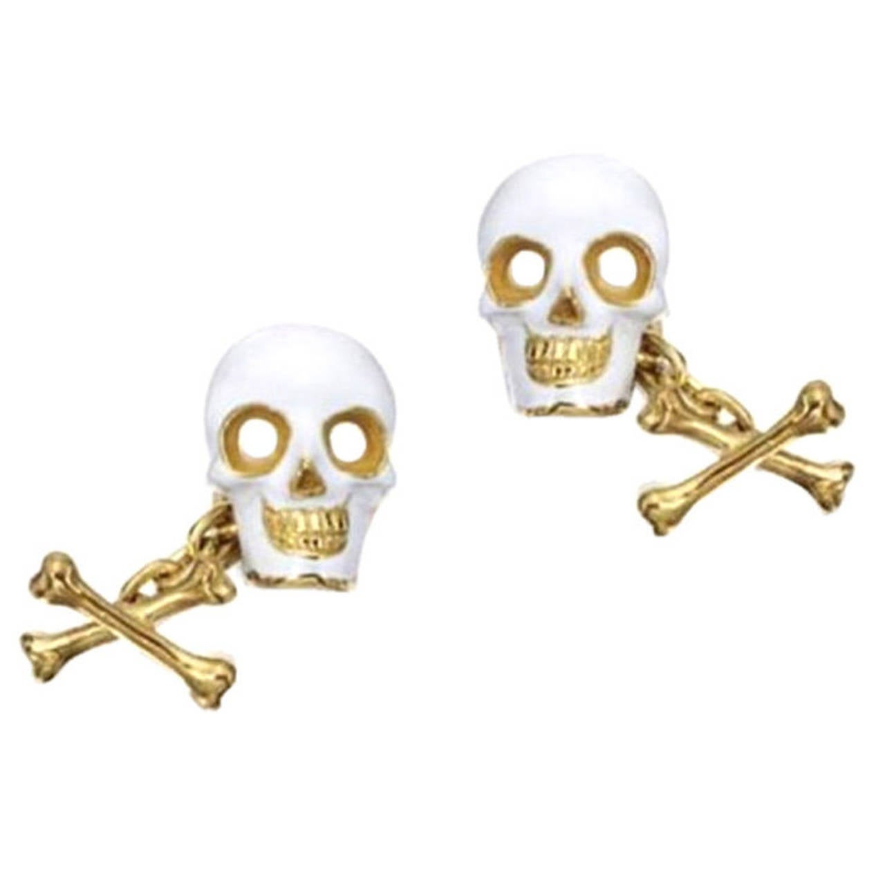 White Enamel Gold Skull and Crossbones Cufflinks
