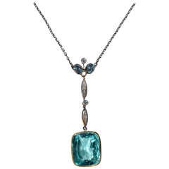 Aquamarine Diamond Gold Platinum Pendant Necklace 11