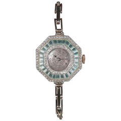 Art Deco Ladies Platinum Gold Diamond Enamel Bracelet Manual Wind Wristwatch 7