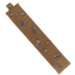 Retro Diamond Ruby Sapphire Platinum Gold Applique Charm Bracelet 1