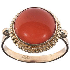 Round Cabochon Coral Gold Dome Ring