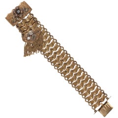 Antique Pearl Diamond Gold Tassel Link Bracelet