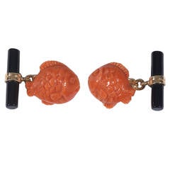 Coral Onyx Gold Fish Cufflinks 4