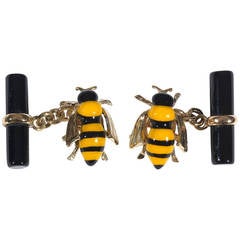 Enamel Onyx Gold Bee Cufflinks