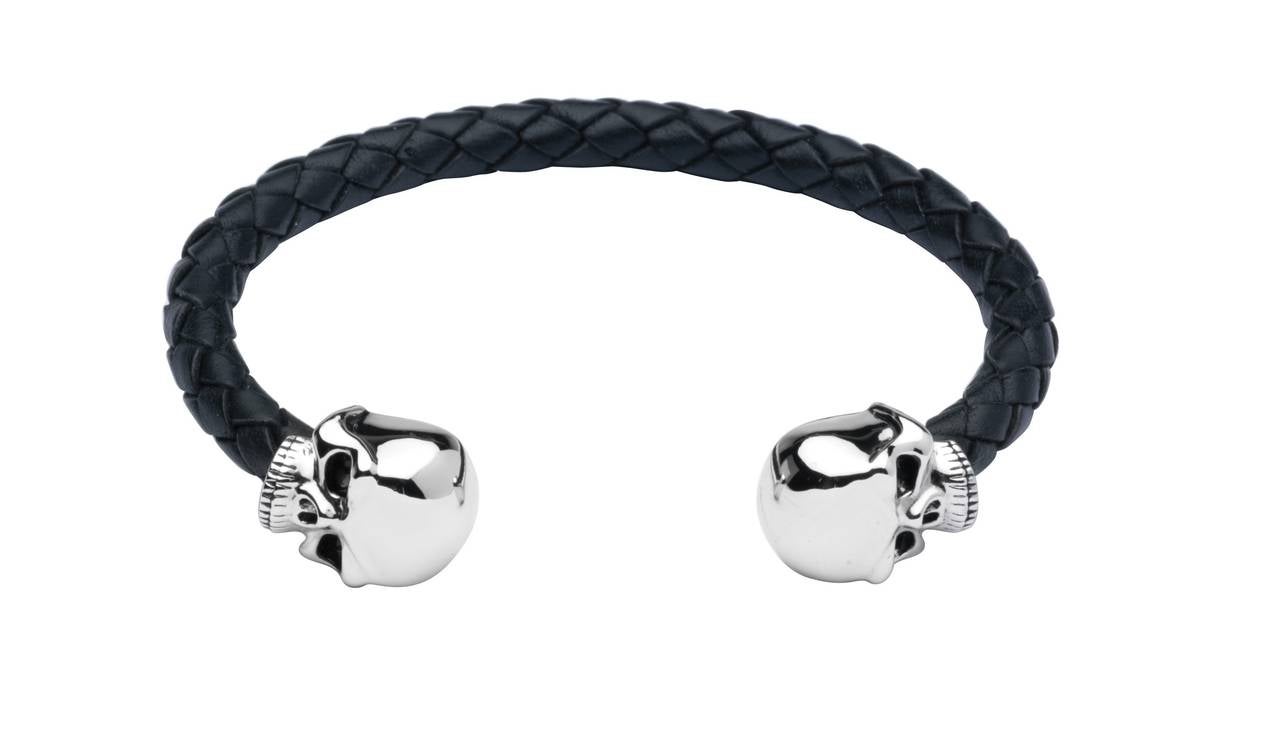 Contemporary Deakin & Francis Leather Silver Skull Bangle Bracelet
