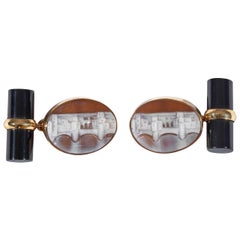 Onyx Shell Cameo Florence Ponte Vecchio Gold Cufflinks