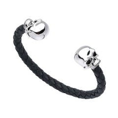 Deakin & Francis Leather Silver Skull Bangle Bracelet