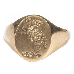 Gold Signet Stork and Snake Ring