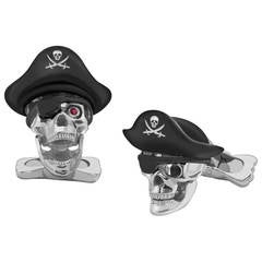 Deakin & Francis Jolly Roger Pirate Hat Skull Cufflinks with Ruby Eyes